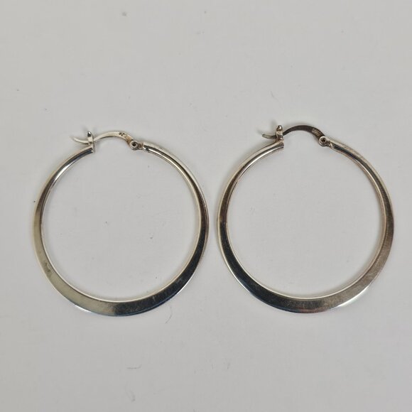 Sterling Silver 925 Hoop Earrings 1 1/4" w x 1 13/16" l 9.04 Grams Not Scrap - Picture 2 of 7